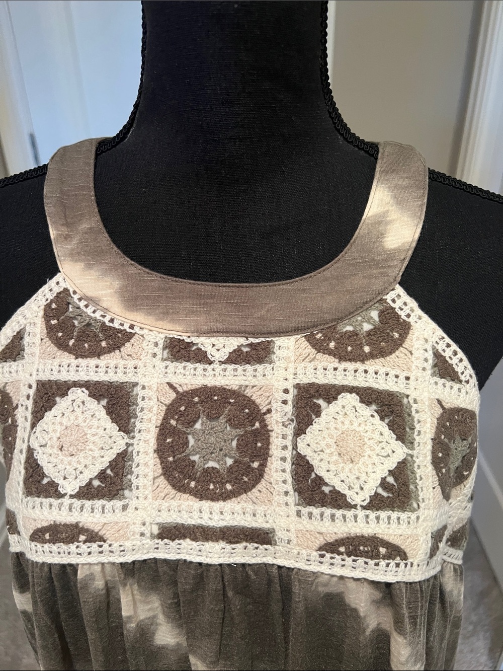 Cato Brown and Cream Tie-Dye Crochet Halter Tunic - Picture 4 of 10